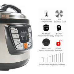 SOGA Stainless Steel Electric Pressure Cooker 10L Nonstick 1600W