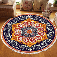 SOGA 90cm Round Mandala Ethnic Style Round Carpet Anti-slip Doormat Home Decor