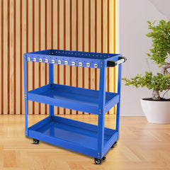 SOGA 2X 3 Tier Tool Storage Cart Portable Service Utility Heavy Duty Mobile Trolley with Hooks Blue