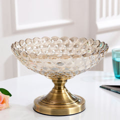 SOGA Bronze Pedestal Crystal Glass Fruit Bowl Candy Holder Countertop Dessert Serving Basket Decor