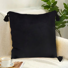 SOGA 45cm Black Vintage Butterfly Pillow Tassel Velvet Square Throw Pillow