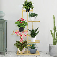 SOGA 2X 5 Tier 6 Pots Gold Metal Plant Stand Flowerpot Display Shelf Rack Indoor Home Office Decor