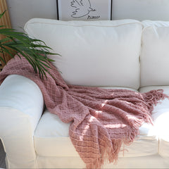 SOGA 2X Pink Diamond Pattern Knitted Throw Blanket Warm Cozy Woven Cover Couch Bed Sofa Home Decor with Tassels