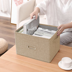 SOGA 2X Beige Small Foldable Canvas Storage Box Cube Clothes Basket Organiser Home Decorative Box