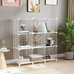 SOGA 2X White Portable 9-Cube 3 Column Storage Organiser Foldable DIY Modular Grid Space Saving Shelf