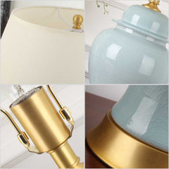 SOGA 4X Oval Ceramic Table Lamp with Gold Metal Base Desk Lamp Yellow