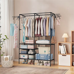 SOGA 90x35cm Hanging Clothes Rack Storage w/ 4 Layer Organizer and Side Hooks