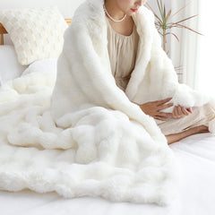 SOGA 160X200cm Throw Blanket  White Double Layer Rabbit Fur Cozy Comfort with Stylish Decor