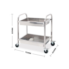 SOGA 2X 2 Tier 75×40×83cm Stainless Steel Kitchen Trolley Bowl Collect Service Food Cart Small