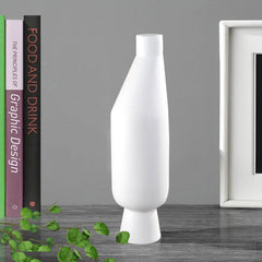 SOGA 2X 14x52cm Ornament White Minimalist Vases with Narrow Neck Rounded Body for Modern Home Decor