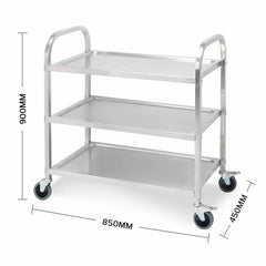 SOGA 3 Tier Stainless Steel Kitchen Dinning Food Cart Trolley Utility Size 85x45x90cm Medium