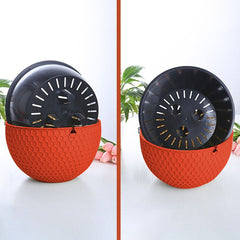 SOGA 2X Red Medium Hanging Resin Flower Pot Self Watering Basket Planter  Outdoor Garden Decor