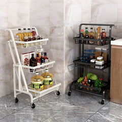 SOGA 3 Tier Steel White Adjustable Kitchen Cart Multi-Functional Shelves Storage Organizer with Wheels