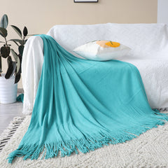 SOGA 2X Teal Acrylic Knitted Throw Blanket Solid Fringed Warm Cozy Woven Cover Couch Bed Sofa Home Decor