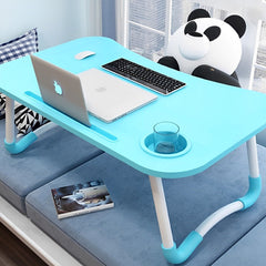 SOGA Blue Portable Bed Table Adjustable Foldable Bed Sofa Study Table Laptop Mini Desk with Notebook Stand Cup Slot Home Decor