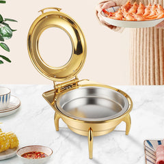 SOGA 2X Gold Plated Stainless Steel Round Chafing Dish Tray Buffet Cater Food Warmer Chafer with Top Lid