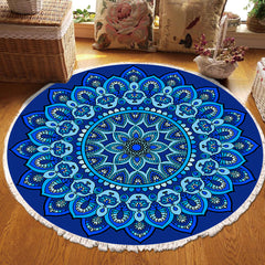 SOGA 2X 90cm Blue Mandala Round Carpet for Living Room Bedroom Anti-slip Doormat, Home Decor