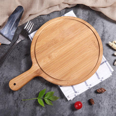 SOGA 2X 12 inch Blonde Round Premium Wooden Serving Tray Board Paddle with Handle Home Decor