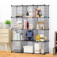 SOGA 2X Black Portable 12-Cube Storage Organiser Foldable DIY Modular Grid Space Saving Shelf