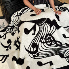 SOGA 130x160cm Throw Blanket Black and White Musical Note Half Fleece Soft Cozy for Music Lovers Stylish