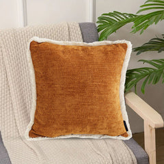 SOGA 45cm Home Aesthetic Chenille Texture Tassel Square Sunset Orange Throw Pillow