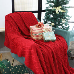 SOGA 2X 130x180cm Throw Blanket Red Christmas Chunky Yarn Woven Decorative Cozy Knit for Holiday Home Decor