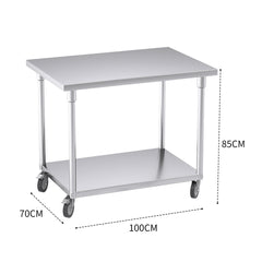 SOGA 100cm Commercial Catering Kitchen Stainless Steel Prep Work Bench Table with Wheels