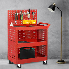 SOGA 2X 3 Tier Tool Storage Cart Portable Service Utility Heavy Duty Mobile Trolley with Porous Side Panels