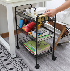 SOGA 3 Tier Steel Black Bee Mesh Kitchen Cart Multi-Functional Shelves Storage Organizer with Wheels