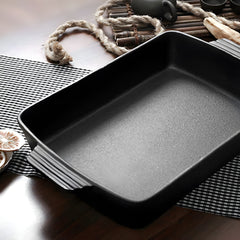 SOGA 38cm Cast Iron Rectangle Bread Cake Baking Dish Lasagna Roasting Pan