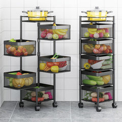 SOGA 5 Tier Steel Square Rotating Kitchen Cart Multi-Functional Shelves Storage Organizer with Wheels