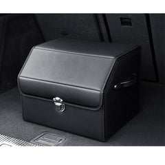 SOGA Leather Car Boot Collapsible Foldable Trunk Cargo Organizer Portable Storage Box With Lock Black Small