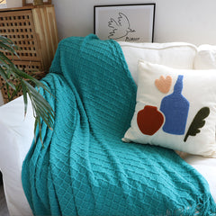 SOGA 2X Teal Diamond Pattern Knitted Throw Blanket Warm Cozy Woven Cover Couch Bed Sofa Home Decor with Tassels