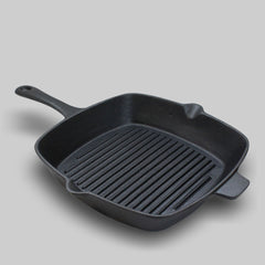 SOGA 26cm Square Ribbed Cast Iron Frying Pan SkilletSteak Sizzle Platter with Handle