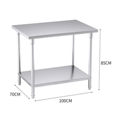 SOGA 2-Tier Commercial Catering Kitchen Stainless Steel Prep Work Bench Table 100*70*85cm