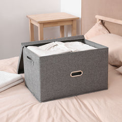 SOGA Grey Small Foldable Canvas Storage Box Cube Clothes Basket Organiser Home Decorative Box