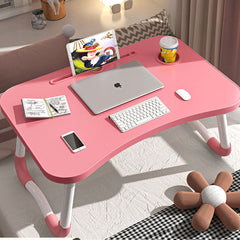 SOGA 2X Pink Portable Bed Table Adjustable Folding Mini Desk Notebook Stand Card Slot Holder with Cup-Holder Home Decor