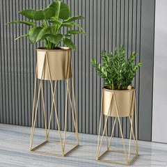 SOGA 2X 50cm Gold Metal Plant Stand with Gold Flower Pot Holder Corner Shelving Rack Indoor Display