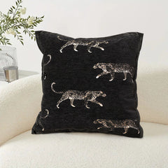 SOGA 45cm Light Luxury Vintage Leopard Print Square Black Throw Pillow