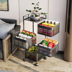 SOGA 4 Tier Steel Square Rotating Kitchen Cart Multi-Functional Shelves Storage Organizer with Wheels