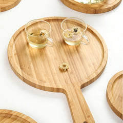 SOGA 2X 11 inch Blonde Round Premium Wooden Serving Tray Board Paddle with Handle Home Decor