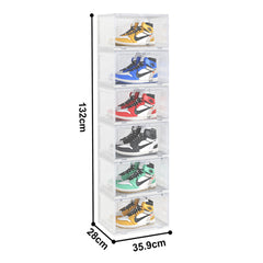 SOGA 6 Tier Transparent Portable Shoe Organiser Sneaker Footwear Folding Plastic Bin Stackable Storage Box with Magnetic Door