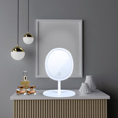 SOGA 2X 26cm White Oval Smart LED Makeup Bedroom Table Vanity Mirror Tricolor Adjustable Light w/ 5x Magnification