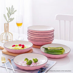 SOGA Pink Japanese Style Ceramic Dinnerware Crockery Soup Bowl Plate Server Kitchen Home Decor Set of 10