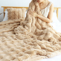 SOGA 2X 160X200cm Throw Blanket Coffee Double Layer Rabbit Fur Cozy Comfort with Stylish Decor