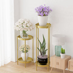 SOGA 2 Layer 80cm Gold Metal Plant Stand Flower Pot Holder Corner Shelving Rack Indoor Display