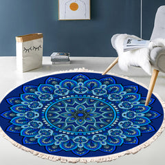 SOGA 2X 90cm Blue Mandala Round Carpet for Living Room Bedroom Anti-slip Doormat, Home Decor