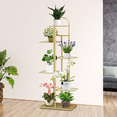 SOGA 2X 5 Tier 6 Pots Gold Metal Plant Stand Flowerpot Display Shelf Rack Indoor Home Office Decor