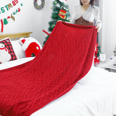 SOGA 130x180cm Throw Blanket Red Christmas Chunky Yarn Woven Decorative Cozy Knit for Holiday Home Decor