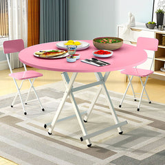 SOGA 2X Pink Dining Table Portable Round Surface Space Saving Folding Desk Home Decor